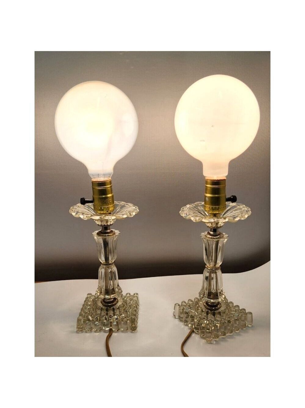 Two Glass Table Lamps with Brass Fixtures Decorative Lighting for Bedside or Liv - Picture 4 of 14